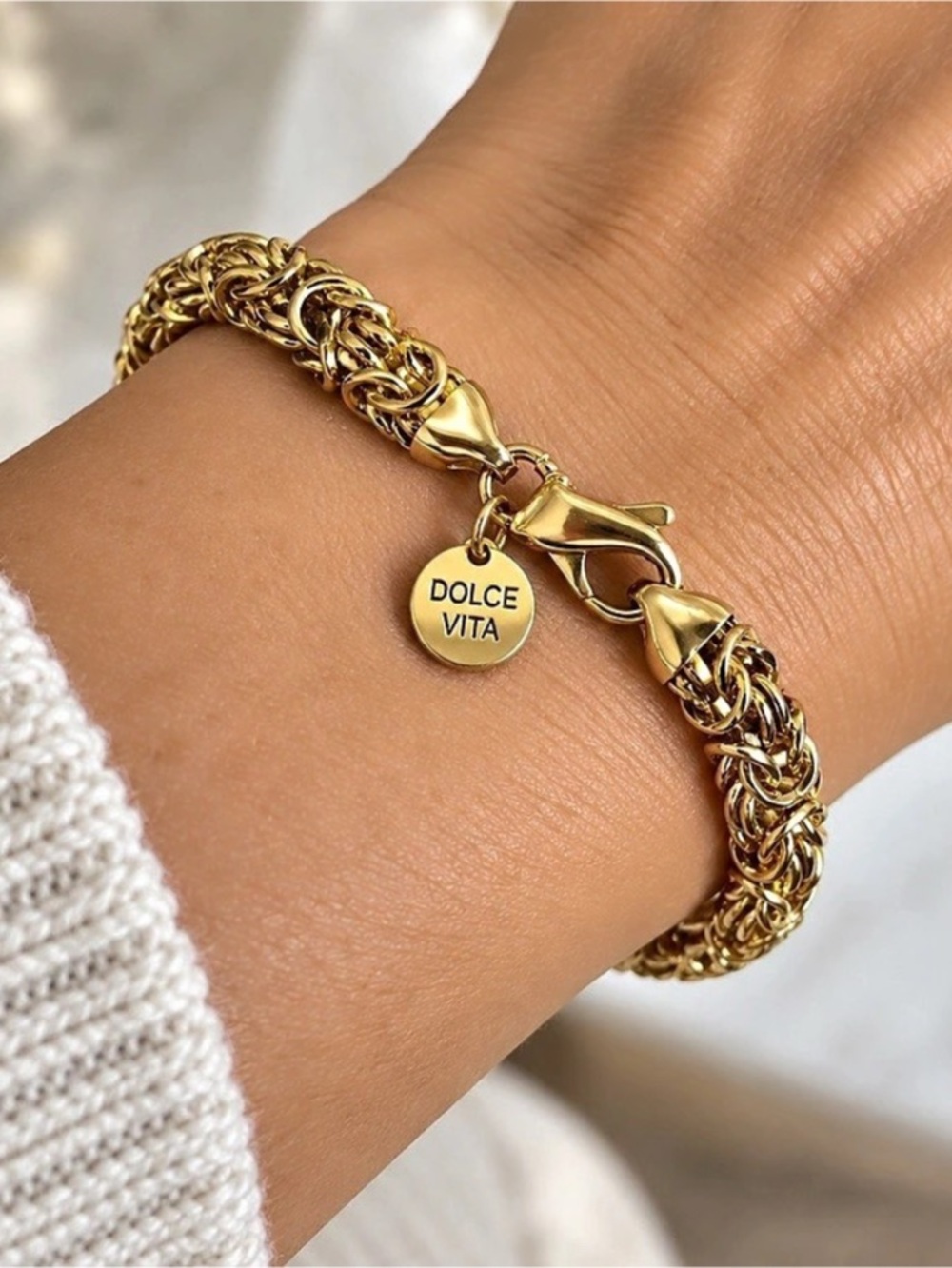 Byzantine Bracelet in 18k Gold Over Sterling Silver,7.75”
